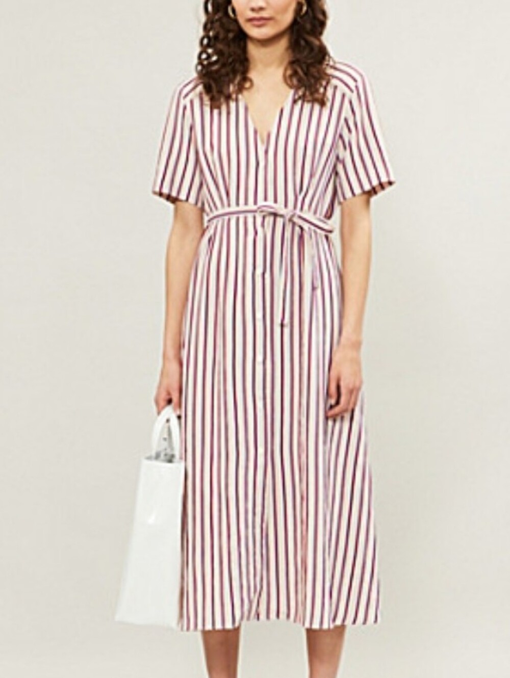 Sandro White Dress with Burgundy Stripes